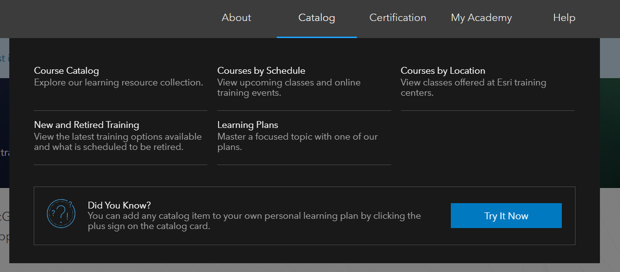 Esri Training Catalog Options