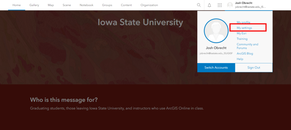 My Settings in ArcGIS Online